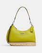 COACH®,TERI HOBO BAG WITH SIGNATURE CANVAS,Leather,Medium,Silver/Light Khaki/Key Lime,Front View