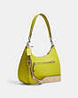 COACH®,TERI HOBO BAG WITH SIGNATURE CANVAS,Leather,Medium,Silver/Light Khaki/Key Lime,Angle View