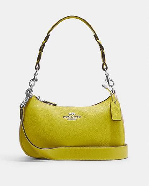 COACH®,TERI SHOULDER BAG IN SIGNATURE CANVAS,Leather,Medium,Silver/Light Khaki/Key Lime,Front View