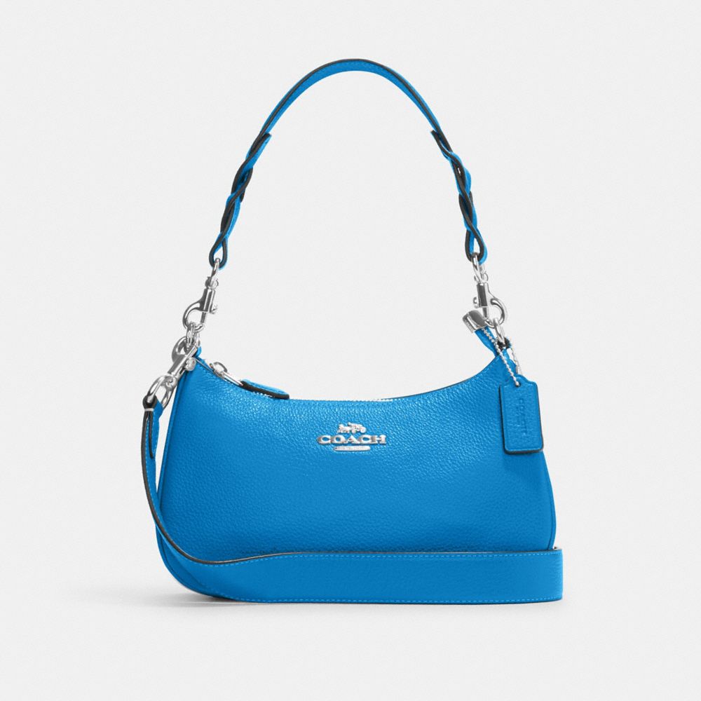 COACH®,SAC ÉPAULE TERI EN TOILE EXCLUSIF,Cuir,Argent/Kaki/Bleu Racer,Front View