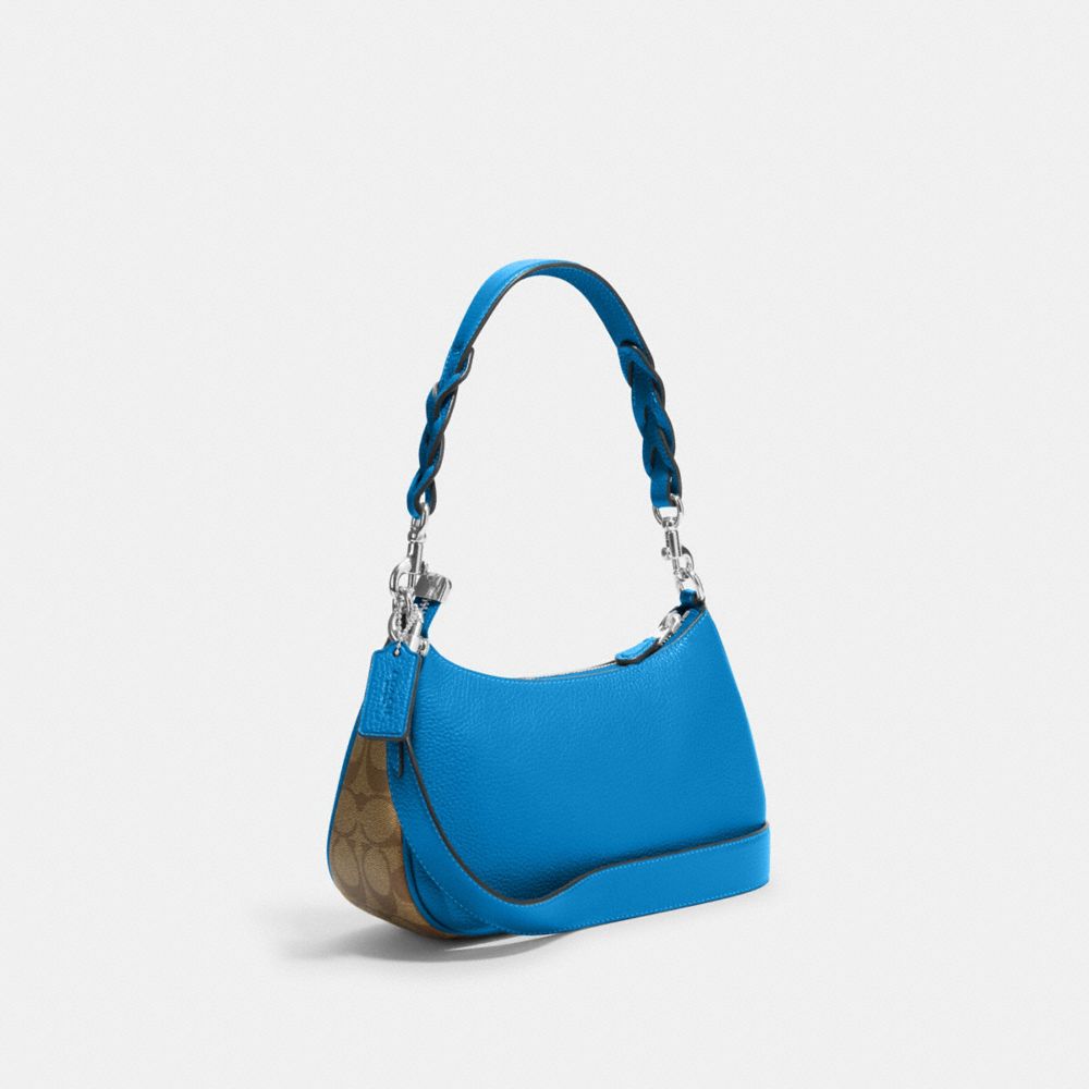 COACH®,TERI SHOULDER BAG IN SIGNATURE CANVAS,Signature Canvas,Medium,Silver/Khaki/Racer Blue,Angle View