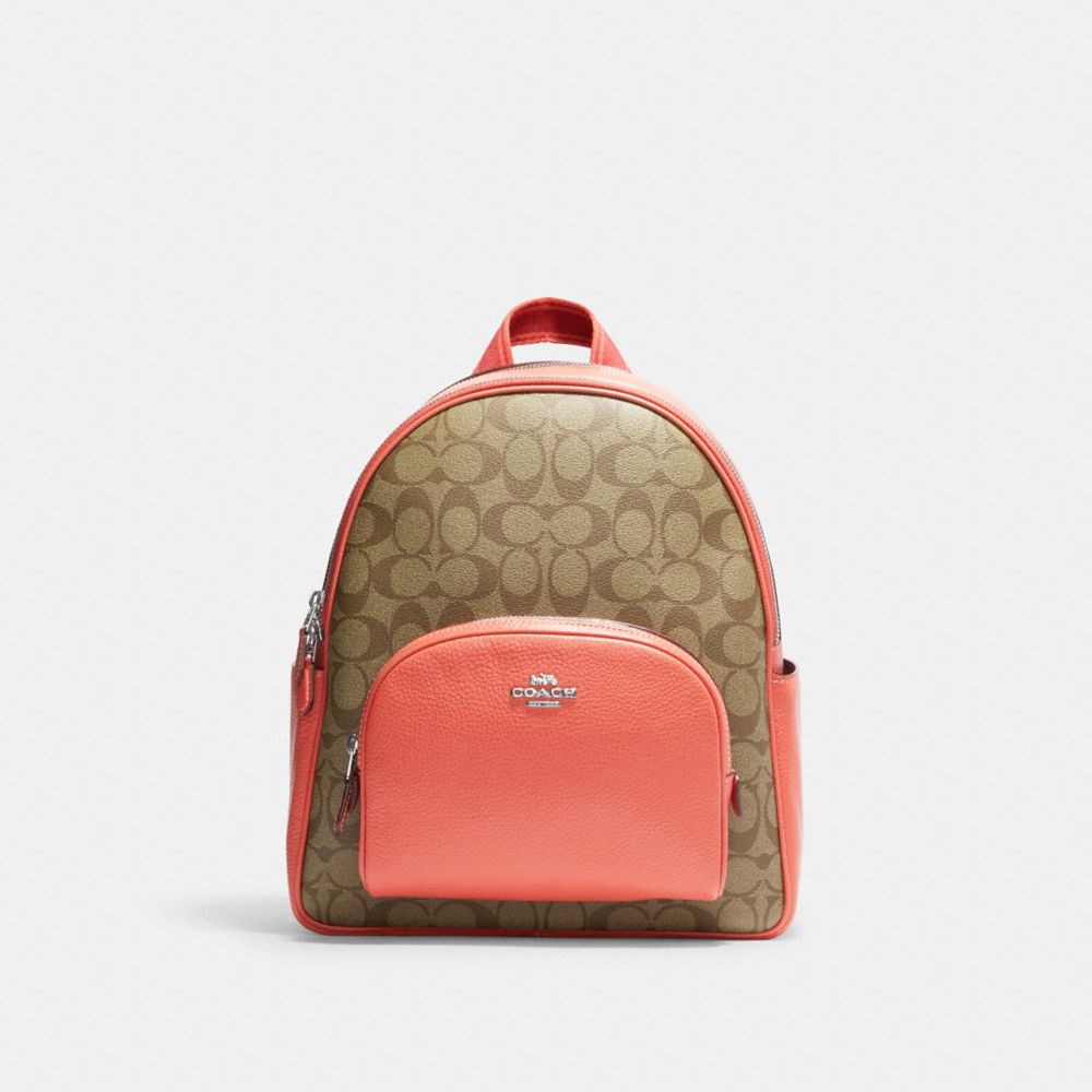 COACH®,COURT BACKPACK IN SIGNATURE CANVAS,Signature Canvas,Large,Silver/Khaki/Tangerine,Front View