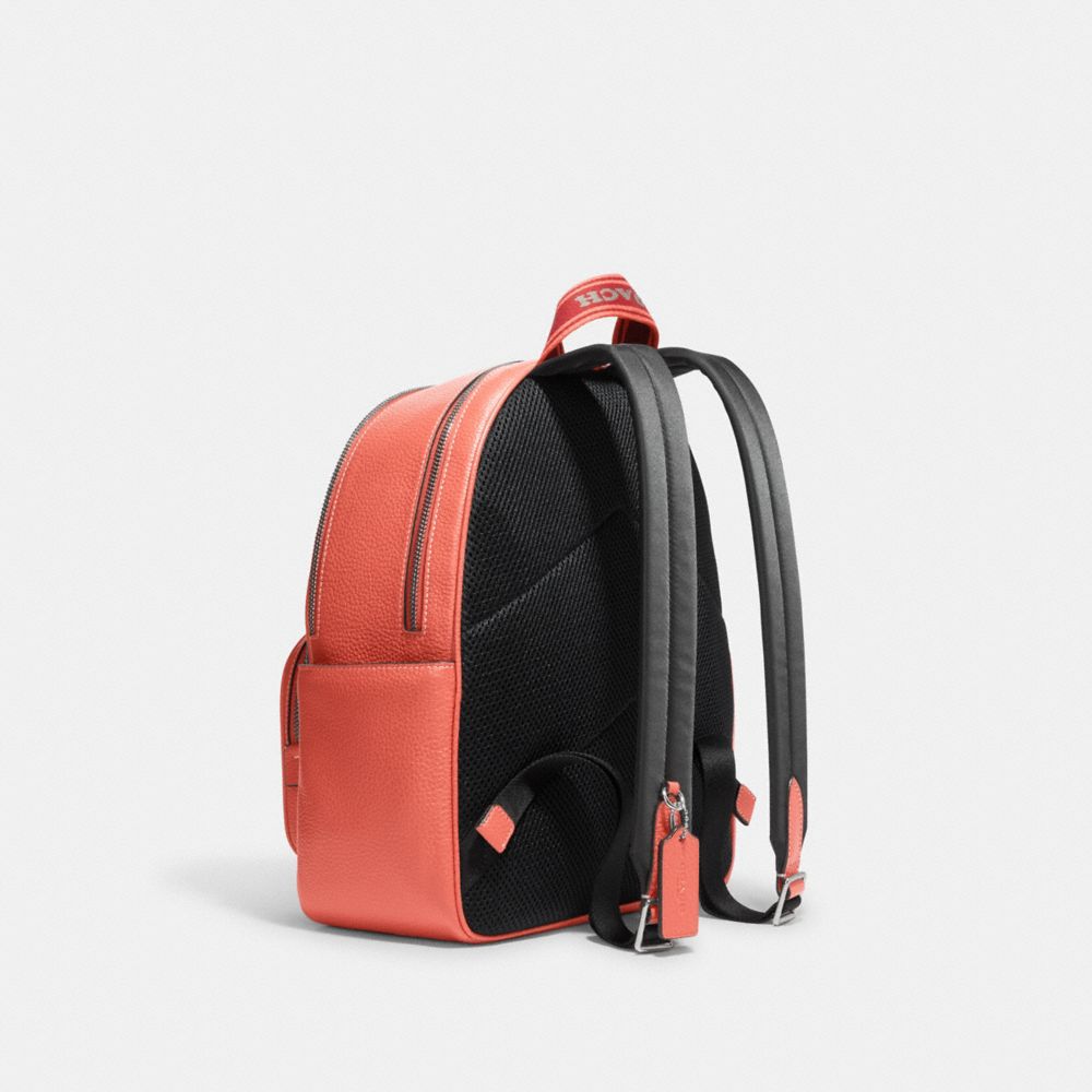 COACH®,COURT BACKPACK IN SIGNATURE CANVAS,Signature Canvas,Large,Silver/Khaki/Tangerine,Angle View