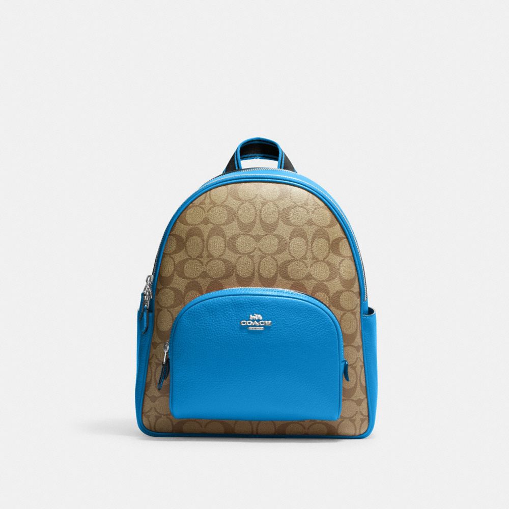 COACH®,COURT BACKPACK IN SIGNATURE CANVAS,Signature Canvas,Large,Silver/Khaki/Racer Blue,Front View