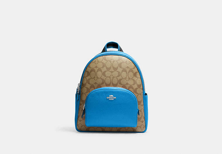 COACH®,COURT BACKPACK IN SIGNATURE CANVAS,Leather,Large,Silver/Khaki/Racer Blue,Front View