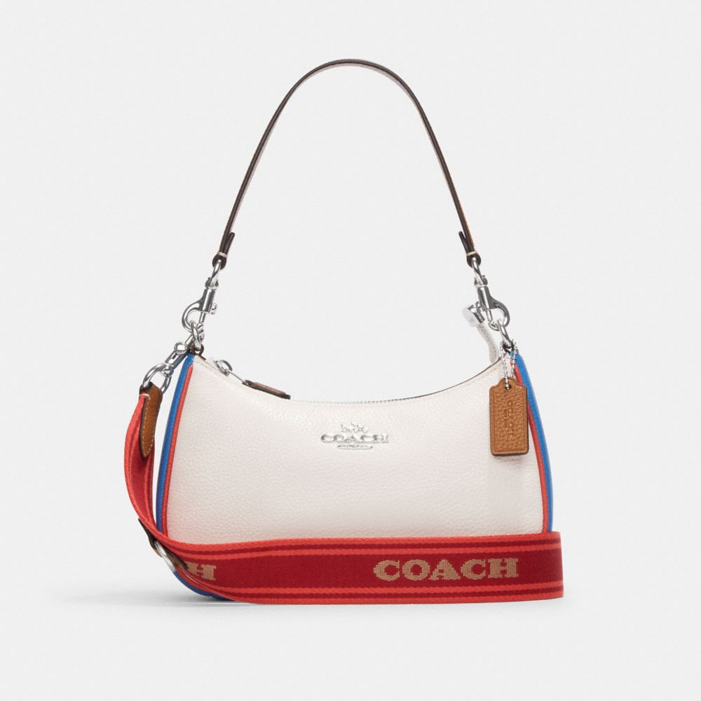 COACH®,TERI SHOULDER BAG IN COLORBLOCK,Medium,Silver/Chalk Multi,Front View