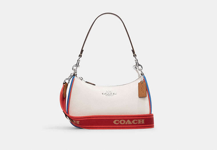 COACH®,TERI SHOULDER BAG IN COLORBLOCK,Leather,Medium,Silver/Chalk Multi,Front View