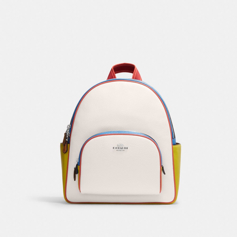 COACH®,COURT BACKPACK IN COLORBLOCK,Novelty Leather,Large,Silver/Chalk Multi,Front View