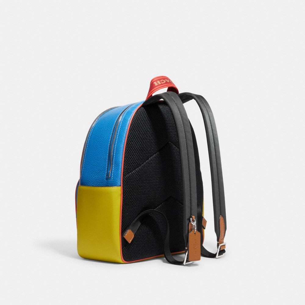 COACH®,COURT BACKPACK IN COLORBLOCK,Novelty Leather,Large,Silver/Chalk Multi,Angle View