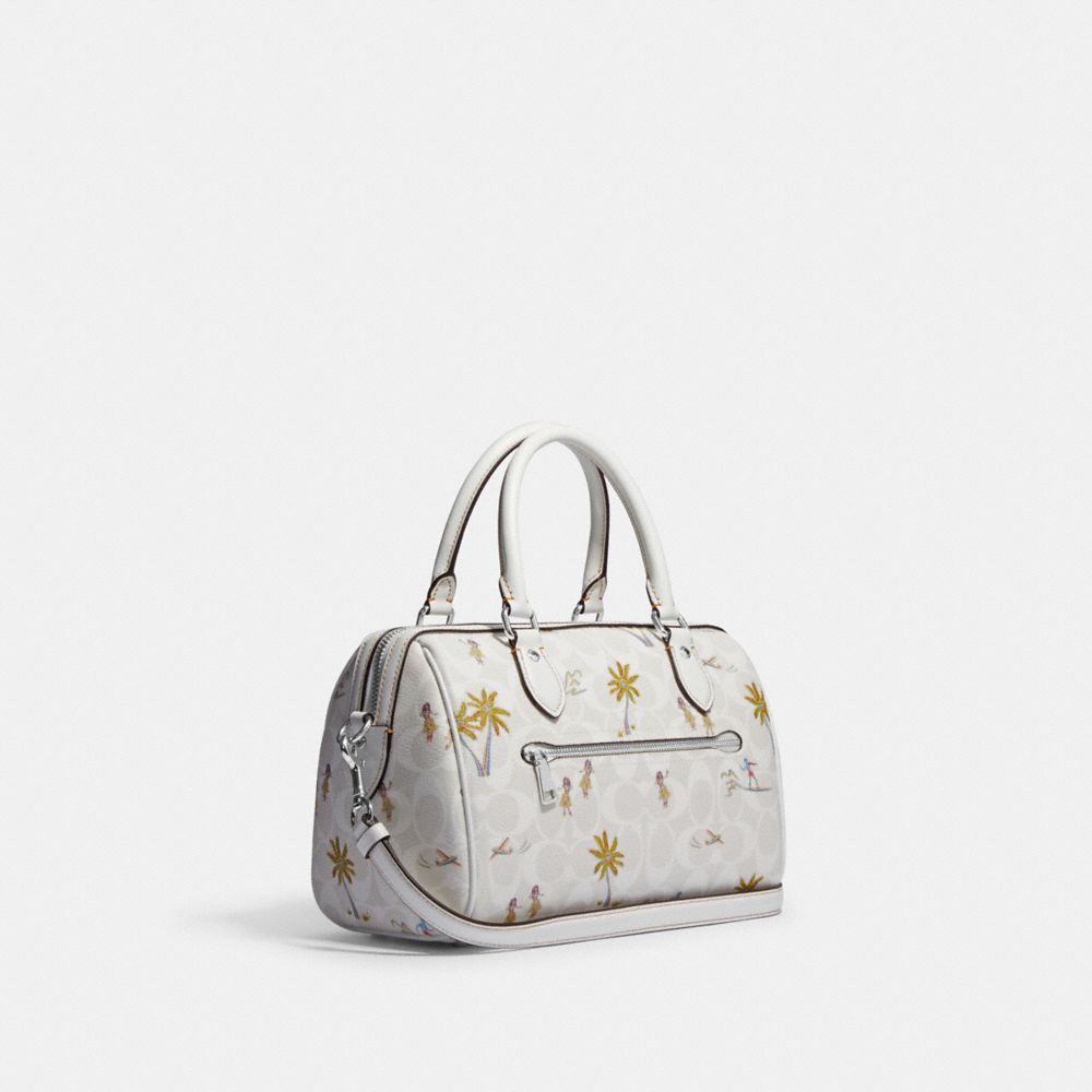 Coach Outlet Mini Rowan Crossbody In Signature Canvas With Hula Print in  White