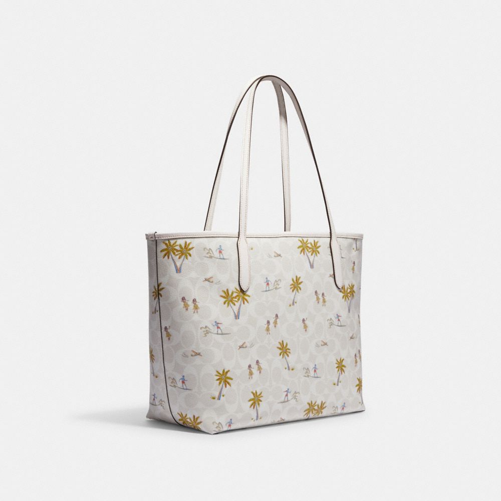 Coach Outlet City Tote in Signature Canvas - White