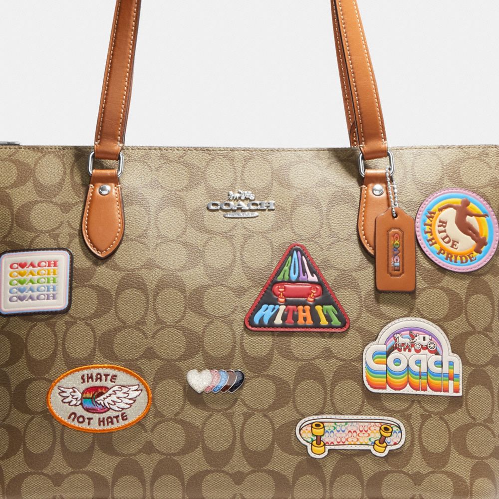 COACH®,Gallery Tote Bag In Signature Canvas With Patches,,Detail View