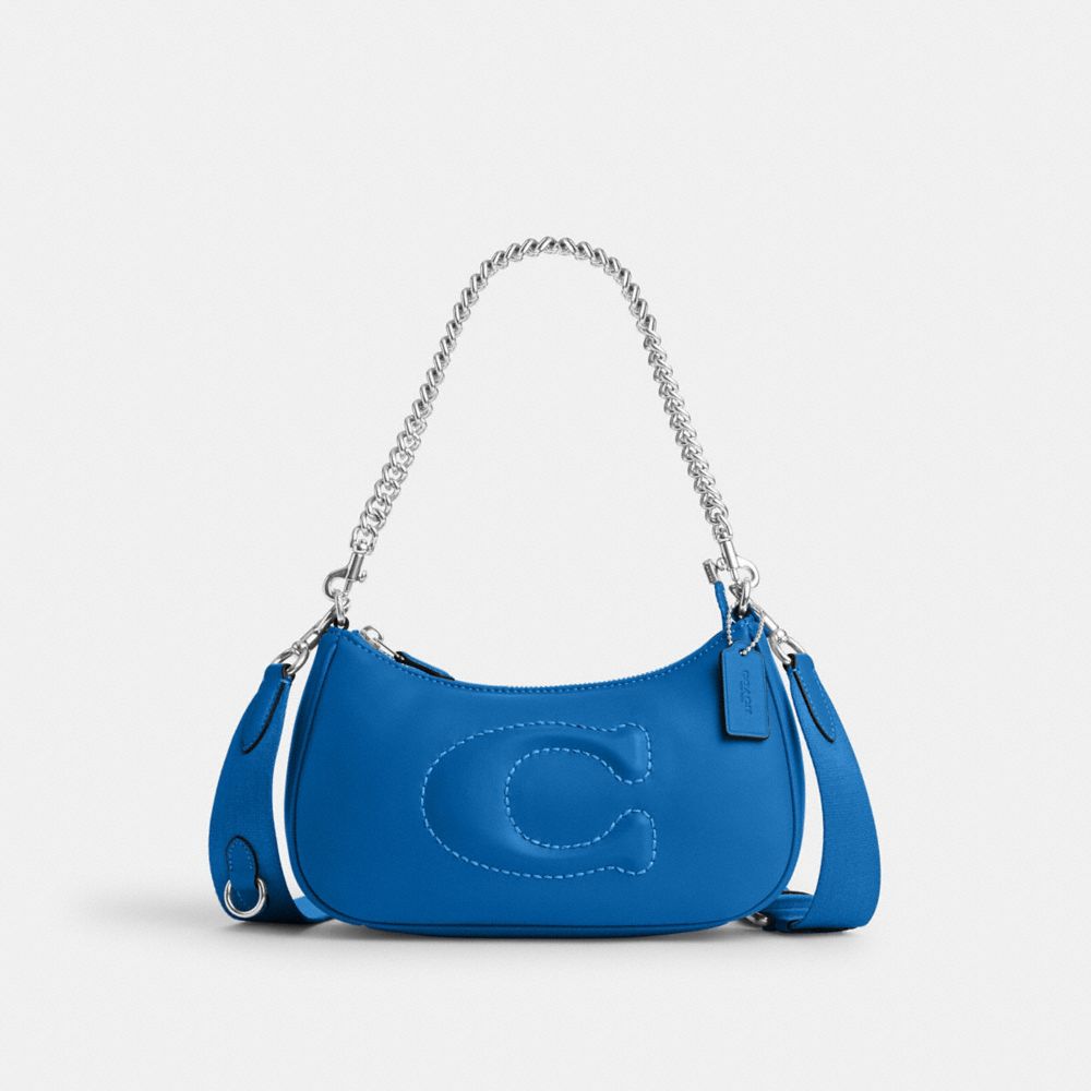 COACH®,TERI SHOULDER BAG WITH SIGNATURE QUILTING,Smooth Leather,Silver/Bright Blue,Front View