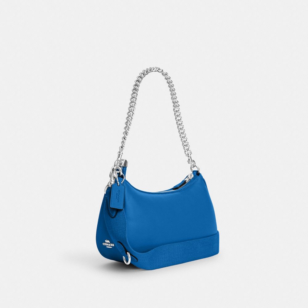 COACH®,TERI SHOULDER BAG WITH SIGNATURE QUILTING,Smooth Leather,Silver/Bright Blue,Angle View