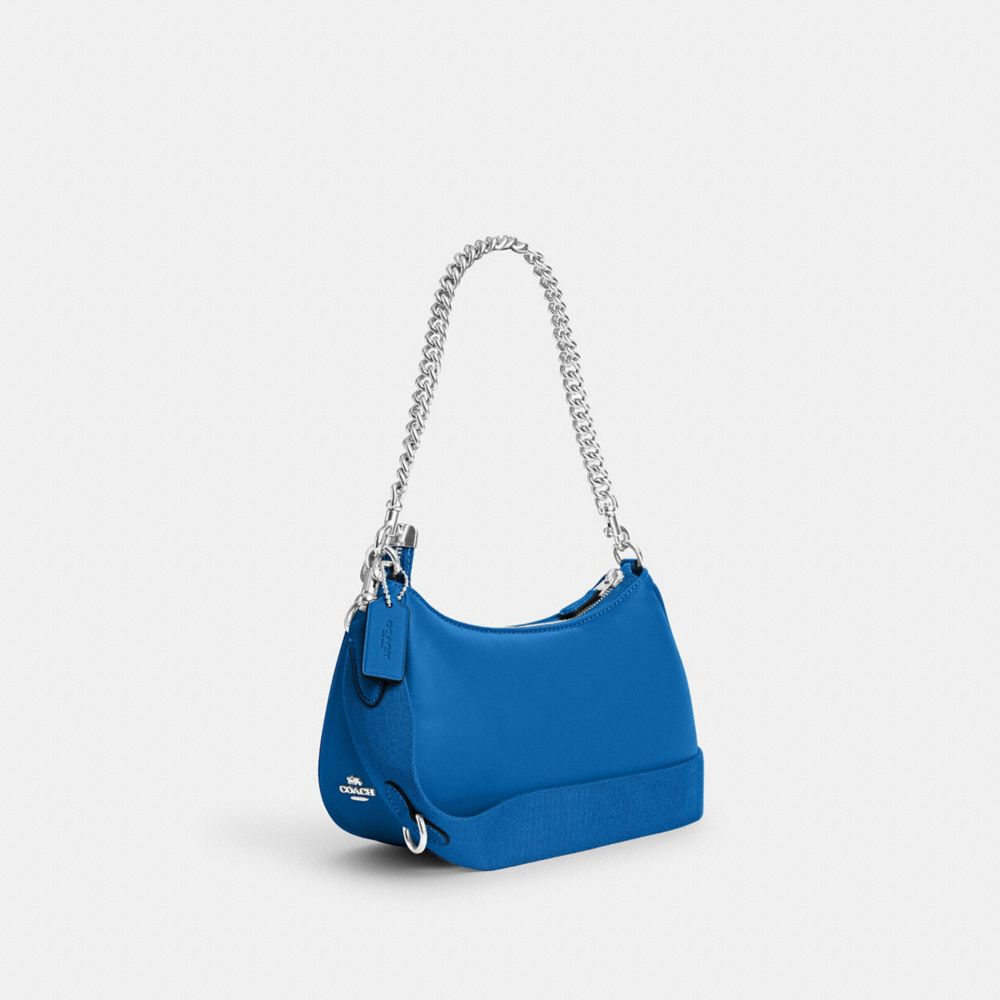 COACH®,TERI SHOULDER BAG WITH SIGNATURE QUILTING,Smooth Leather,Silver/Bright Blue,Angle View