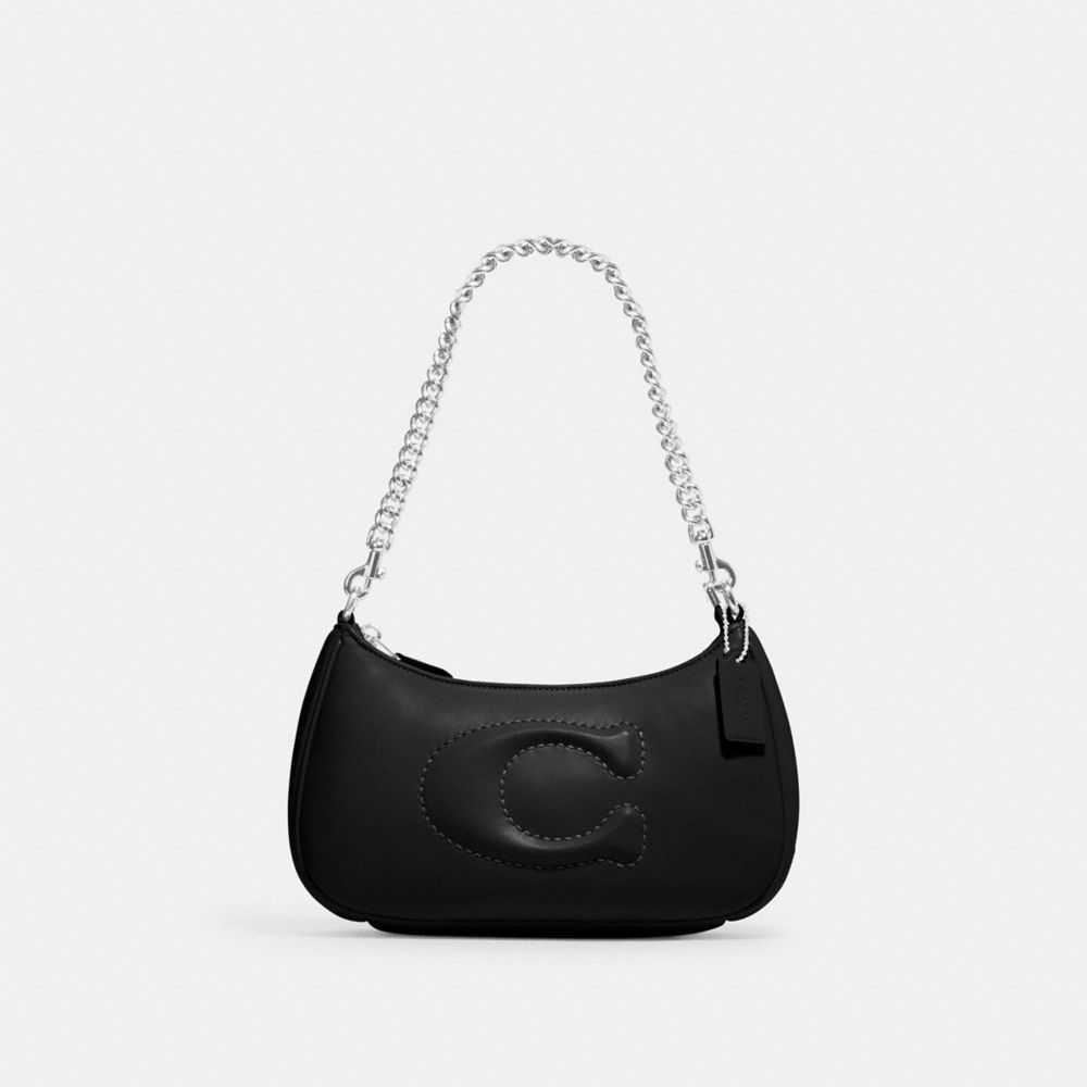 COACH®,TERI SHOULDER BAG WITH SIGNATURE QUILTING,Smooth Leather,Medium,Silver/Black,Front View