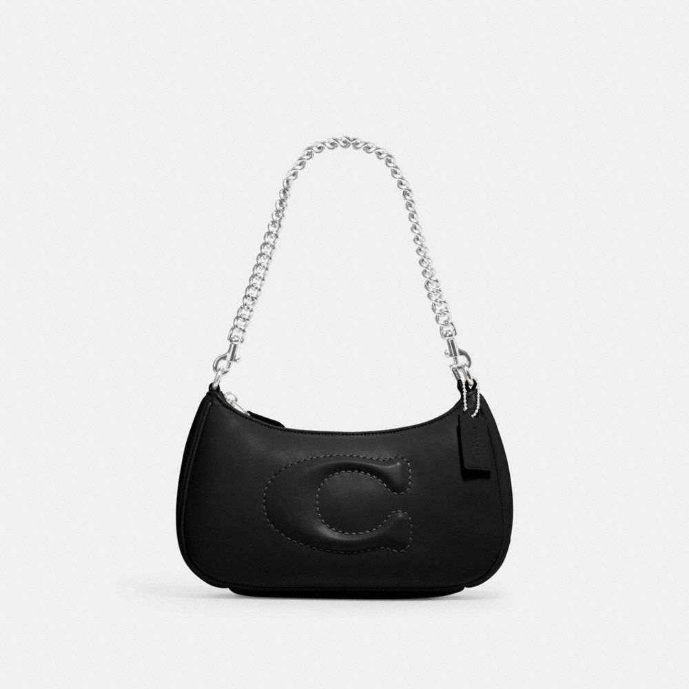 COACH®,TERI SHOULDER BAG WITH SIGNATURE QUILTING,Smooth Leather,Silver/Black,Front View