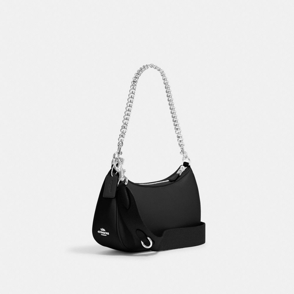 COACH®,TERI SHOULDER BAG WITH SIGNATURE QUILTING,Smooth Leather,Medium,Silver/Black,Angle View
