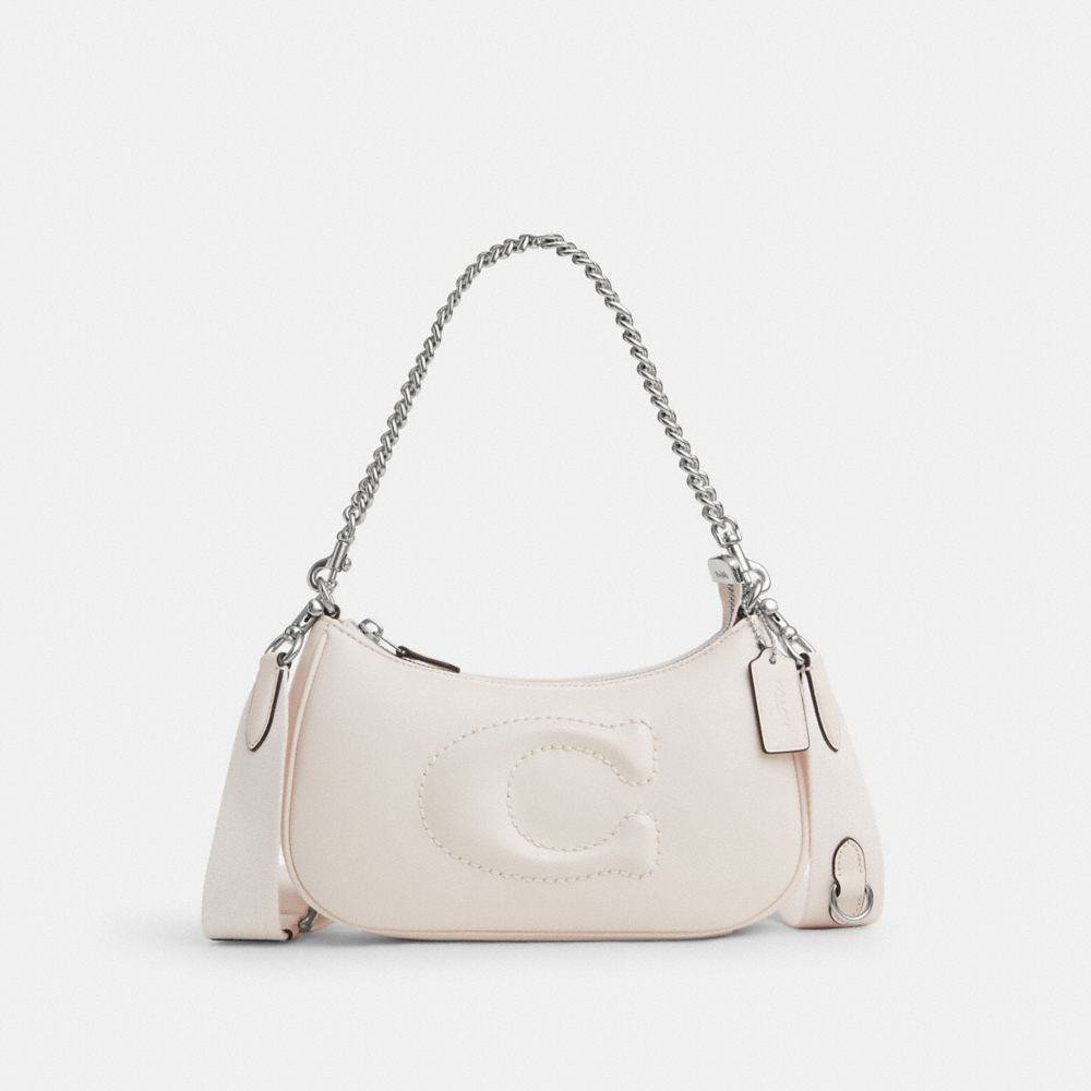 COACH®,TERI SHOULDER BAG WITH SIGNATURE QUILTING,Smooth Leather,Medium,Silver/Chalk,Front View