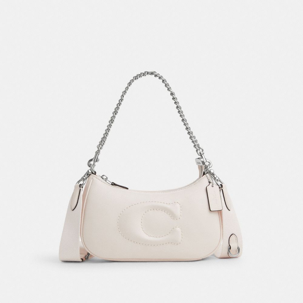 COACH®,TERI SHOULDER BAG WITH SIGNATURE QUILTING,Smooth Leather,Silver/Chalk,Front View