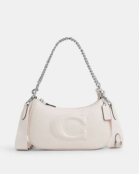 COACH®,TERI SHOULDER BAG WITH SIGNATURE QUILTING,Leather,Medium,Silver/Chalk,Front View