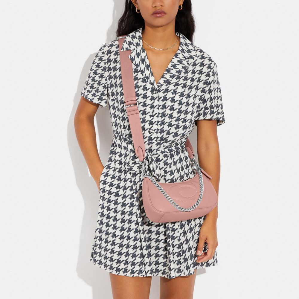 COACH®,Teri Shoulder Bag With Signature Quilting,Leather,Shoulder Bag,Logo,Quilted,Silver Metal,Day Party,Blush,Detail View