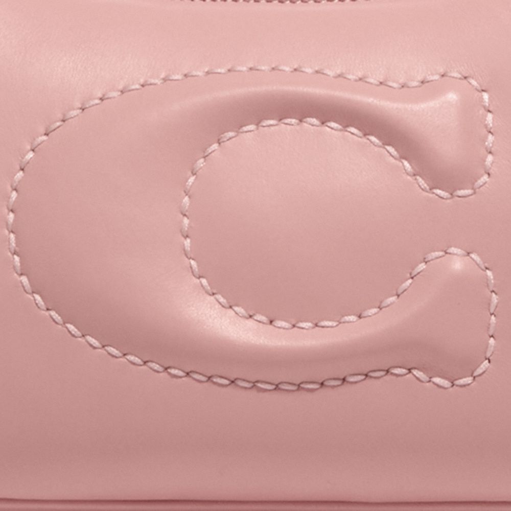COACH®,Teri Shoulder Bag With Signature Quilting,Leather,Shoulder Bag,Logo,Quilted,Silver Metal,Day Party,Blush,Detail View