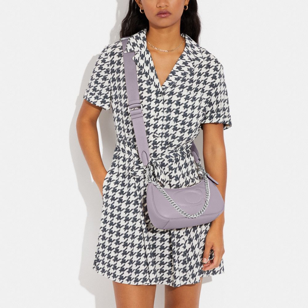 COACH®,Teri Shoulder Bag With Signature Quilting,Leather,Shoulder Bag,Logo,Quilted,Silver Metal,Day Party,Lavender,Detail View