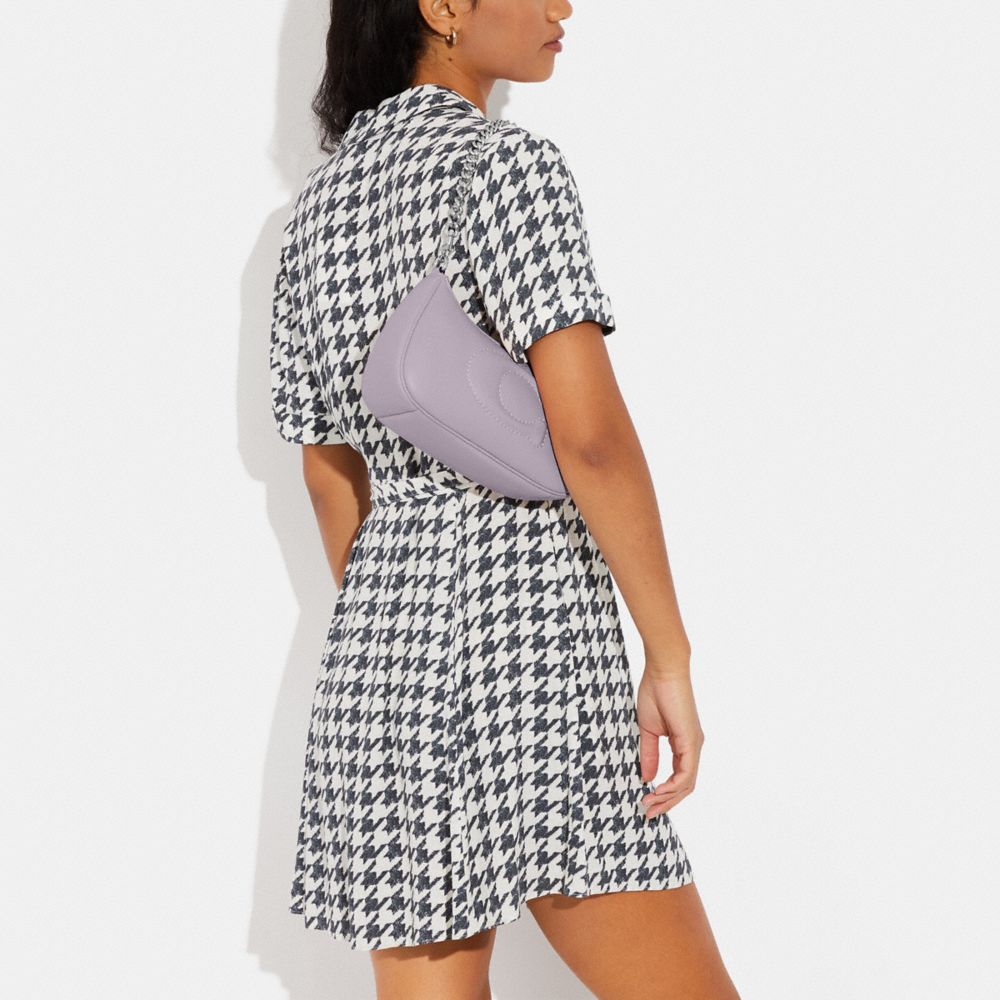 COACH®,Teri Shoulder Bag With Signature Quilting,Leather,Shoulder Bag,Logo,Quilted,Silver Metal,Day Party,Lavender,Detail View