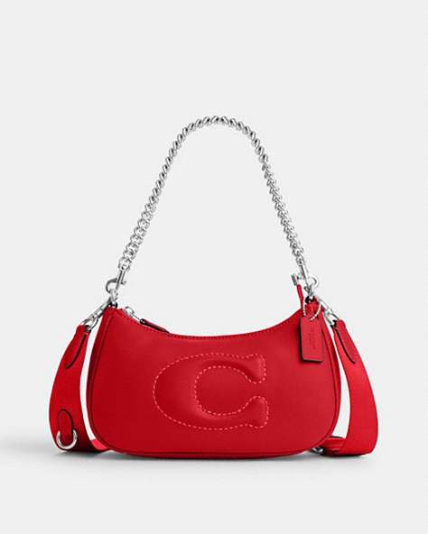 COACH®,TERI SHOULDER BAG WITH SIGNATURE QUILTING,Medium,Silver/Bright Poppy,Front View