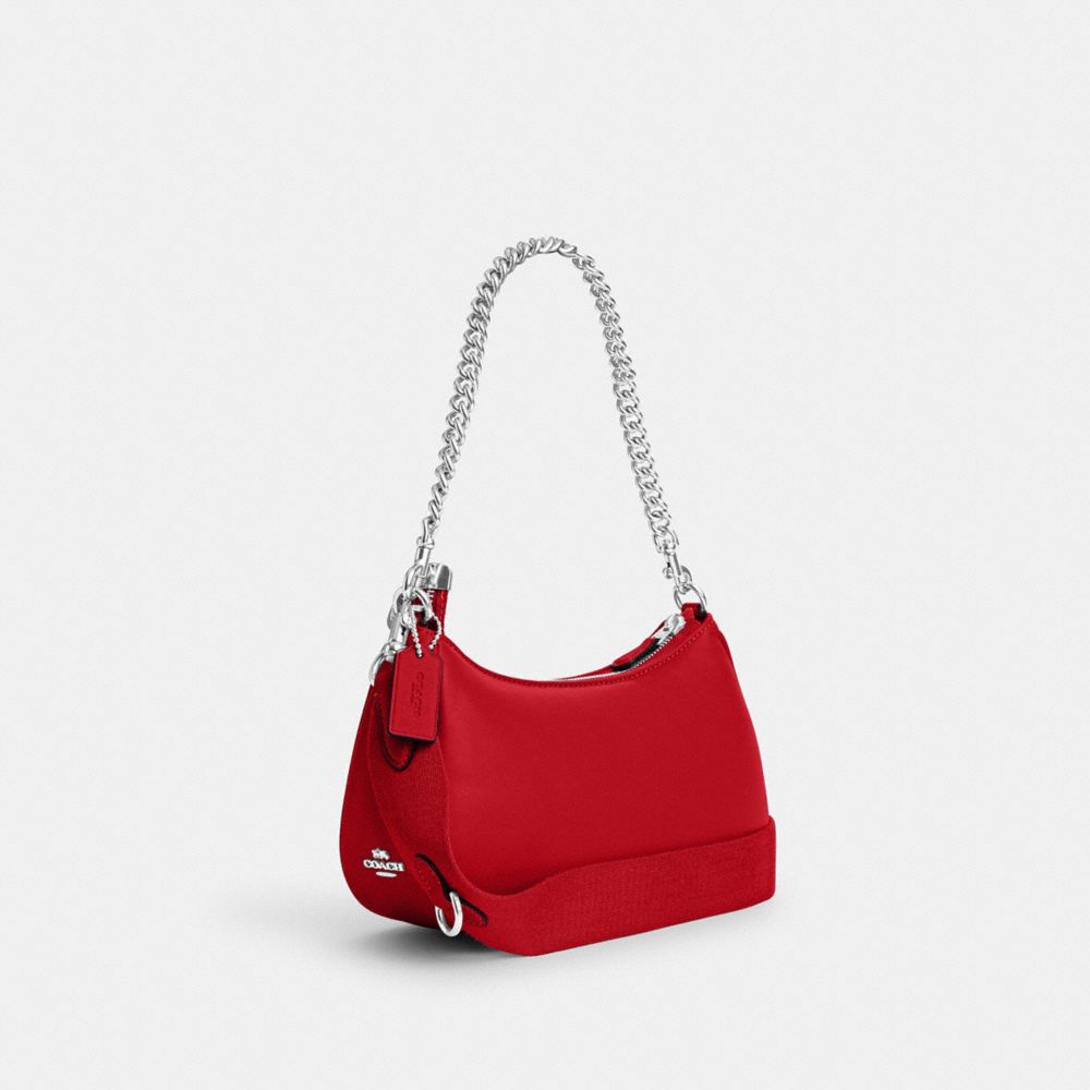 COACH®,TERI SHOULDER BAG WITH SIGNATURE QUILTING,Smooth Leather,Silver/Bright Poppy,Angle View