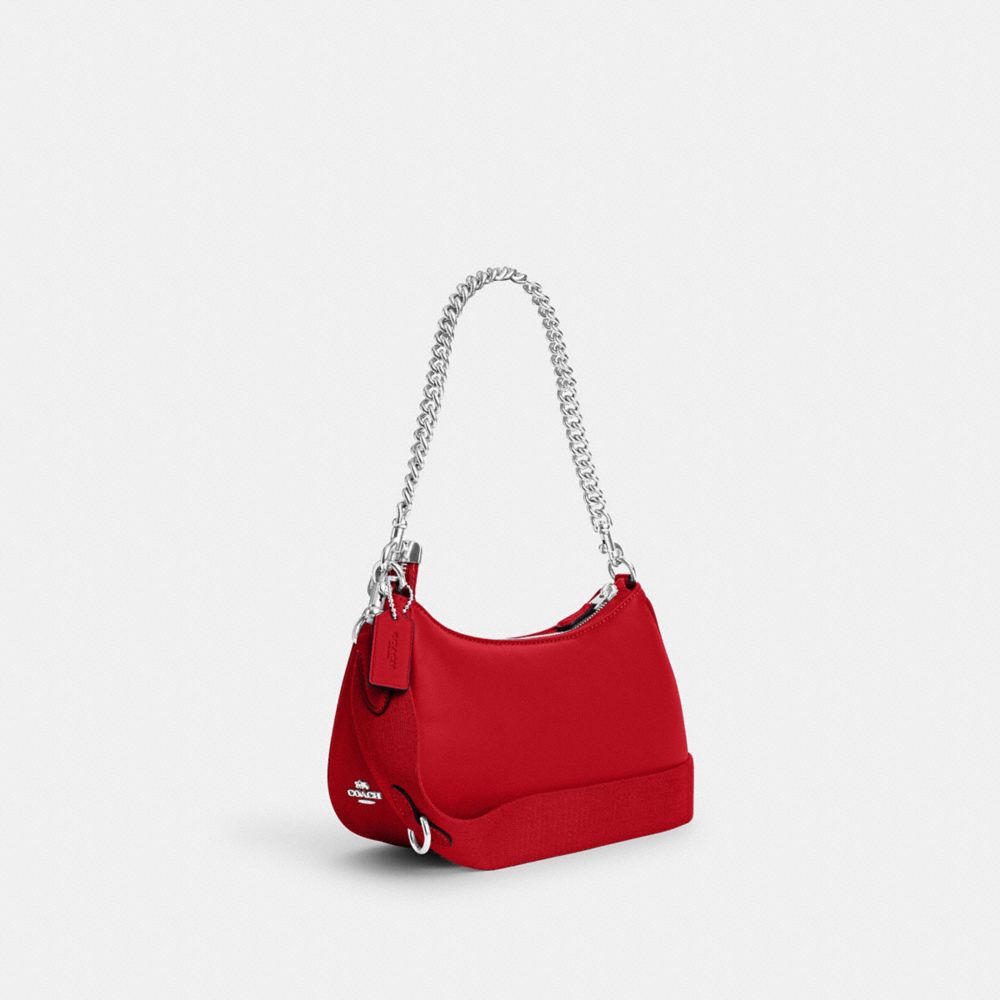 COACH®,TERI SHOULDER BAG WITH SIGNATURE QUILTING,Smooth Leather,Silver/Bright Poppy,Angle View