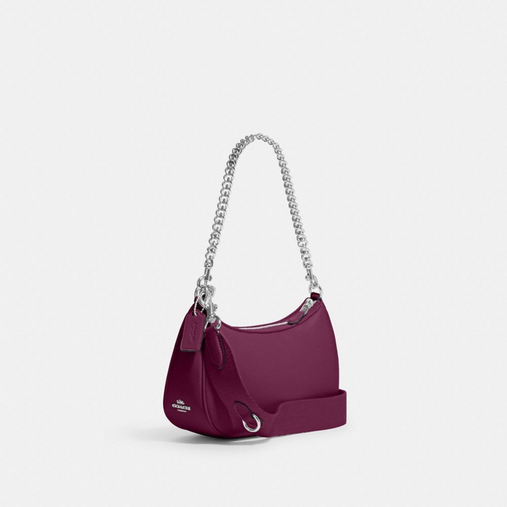 COACH®,Teri Shoulder Bag With Signature Quilting,Leather,Shoulder Bag,Logo,Quilted,Silver Metal,Day Party,,Angle View