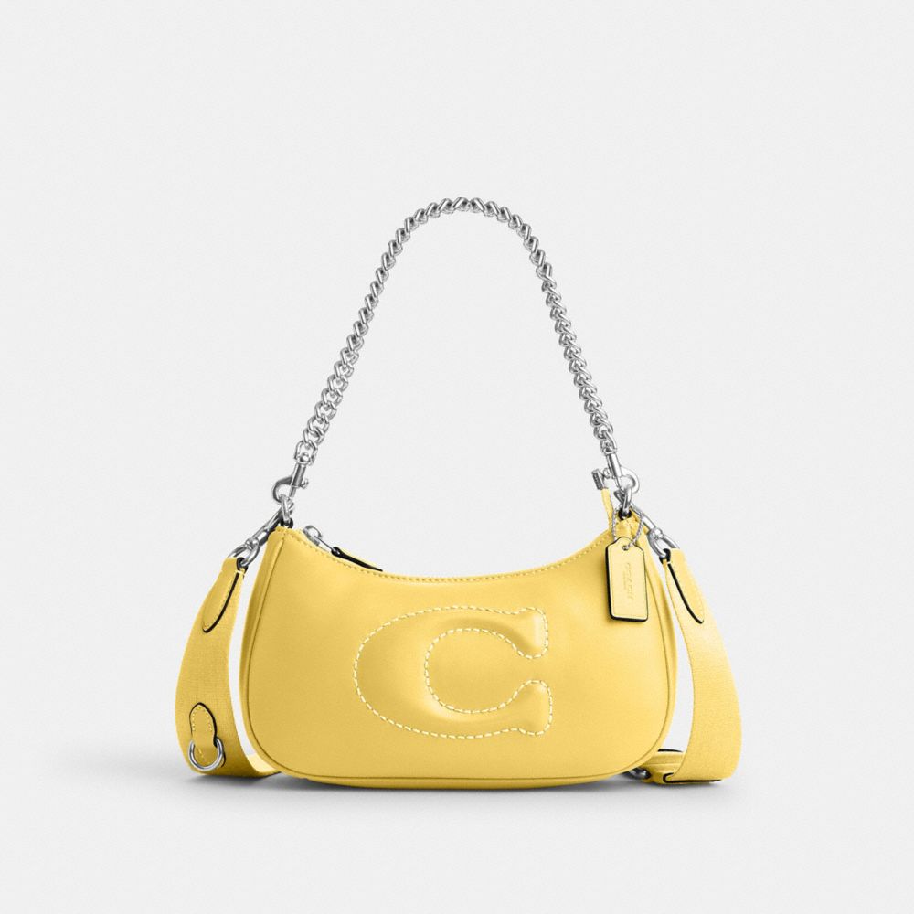 COACH®,TERI SHOULDER BAG WITH SIGNATURE QUILTING,Smooth Leather,Silver/Retro Yellow,Front View