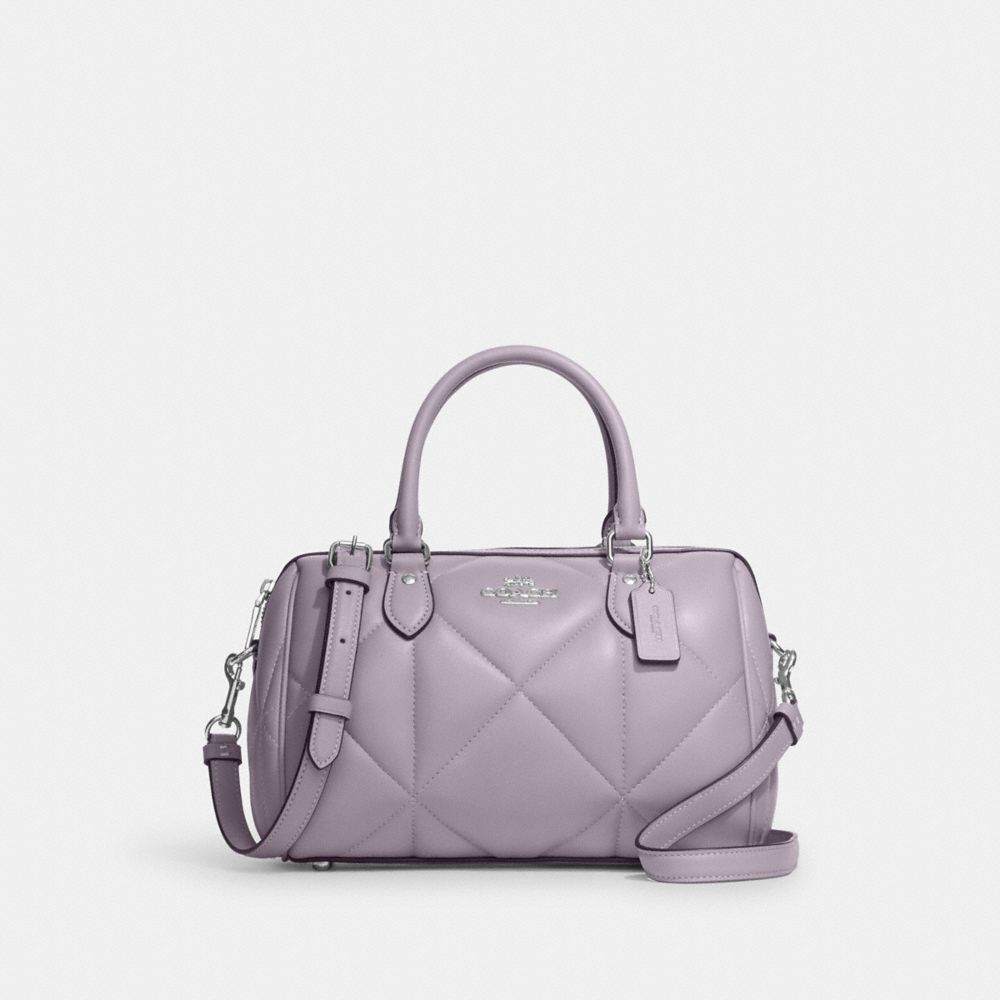 COACH®,ROWAN SATCHEL BAG WITH PUFFY DIAMOND QUILTING,Novelty Leather,Medium,Silver/Mist,Front View image number 0