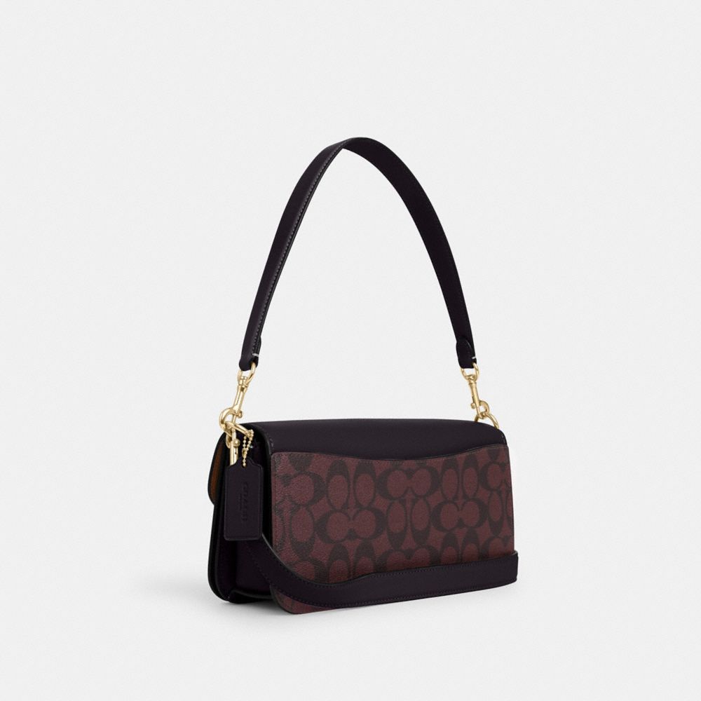 COACH®,MORGAN SHOULDER BAG IN SIGNATURE CANVAS,Signature Canvas,Medium,Anniversary,Gold/Oxblood Multi,Angle View