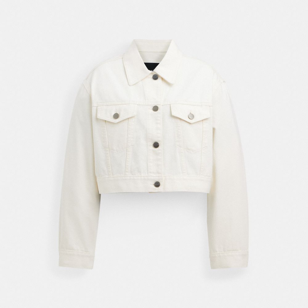 COACH®,VESTE COURTE EN DENIM,coton,Blanc,Front View