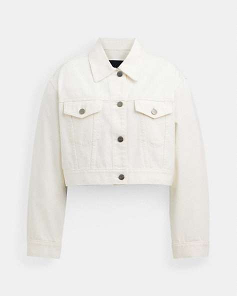 COACH®,CROPPED DENIM JACKET,White,Front View
