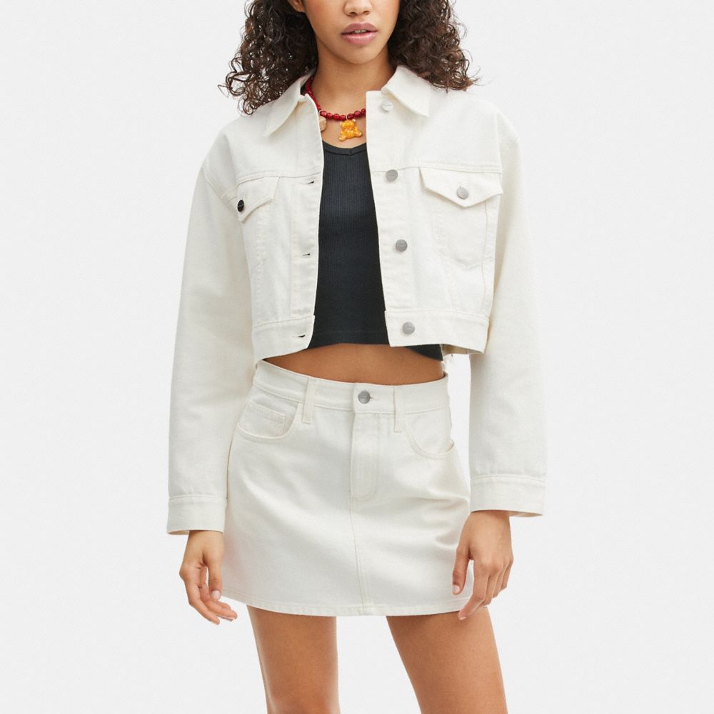 COACH®,CROPPED DENIM JACKET,White,Scale View
