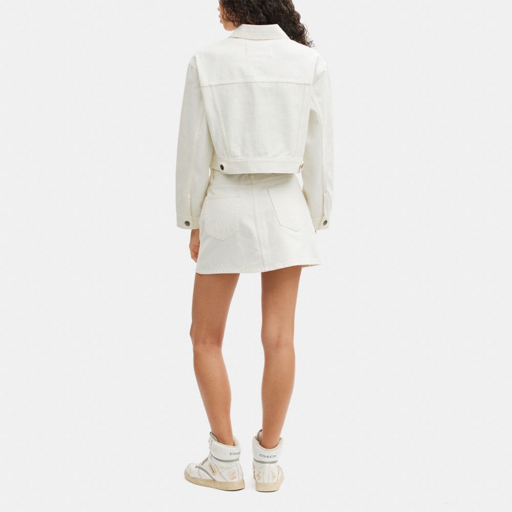 COACH®,Cropped Denim Jacket,Cotton,Denim,Trucker,Button,Casual,White,Scale View