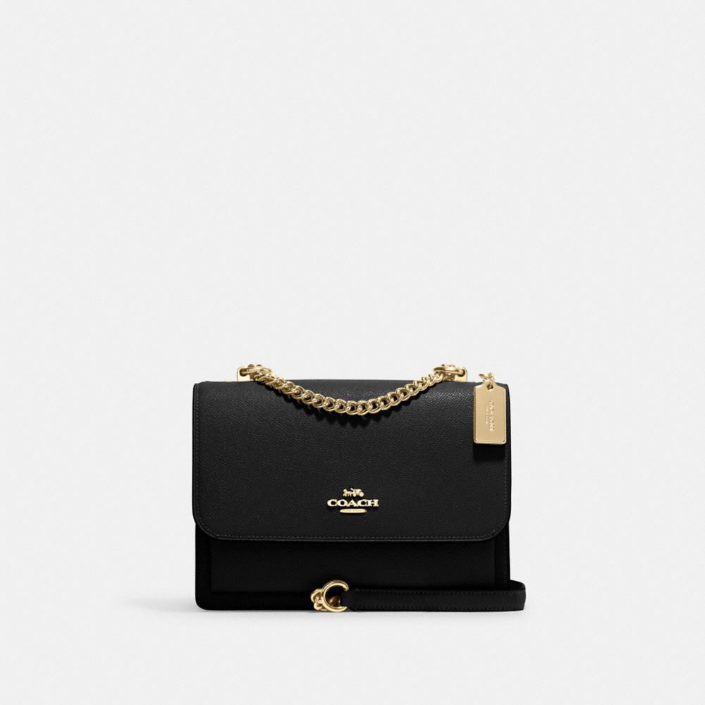 COACH®,Klare Crossbody Bag,Leather,Crossbody,Gusset,Gold Metal,Day Party,Black,Front View