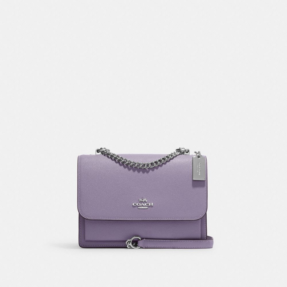 COACH®,PORTÉ-CROISÉ KLARE,Cuir Cross-grain,Argent/Violet pâle,Front View