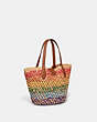 COACH®,SMALL TOTE,Straw/Smooth Leather,Medium,Brass/Multi,Angle View