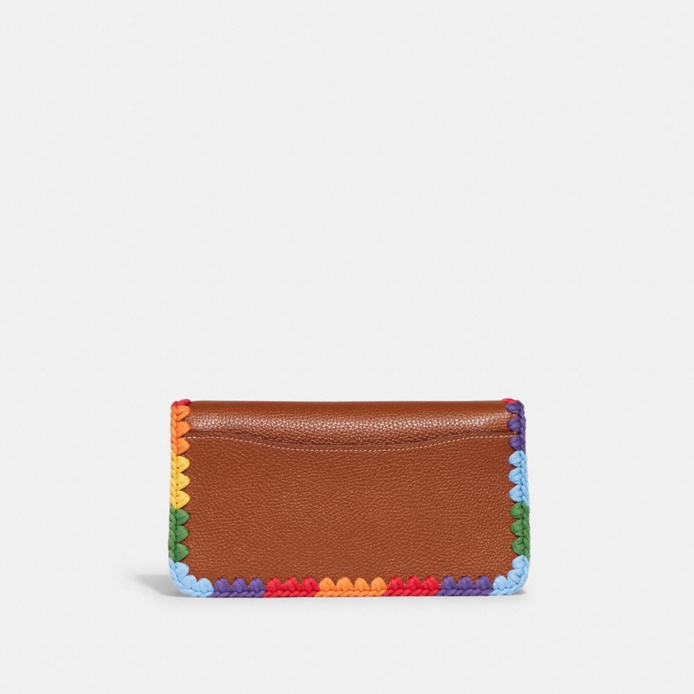 COACH®,TABBY CHAIN CLUTCH WITH RAINBOW CROCHET,Polished Pebble Leather,Mini,Brass/Burnished Amber Multi,Back View