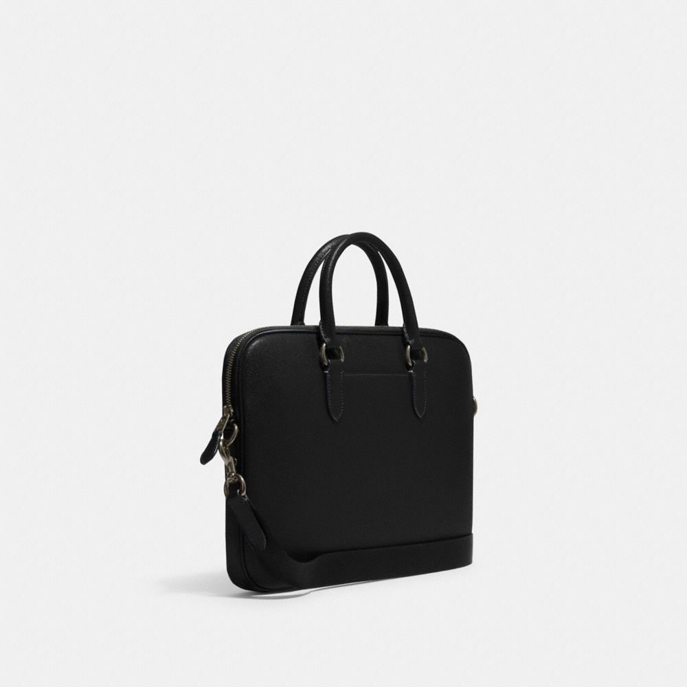 COACH®,LIAM COMPACT BRIEF,Crossgrain Leather,Small,Gunmetal/Black,Angle View