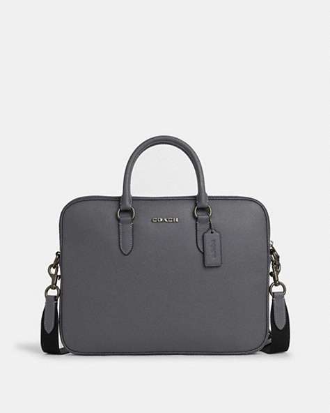 COACH®,LIAM COMPACT BRIEF,Leather,Gunmetal/Industrial Grey,Front View