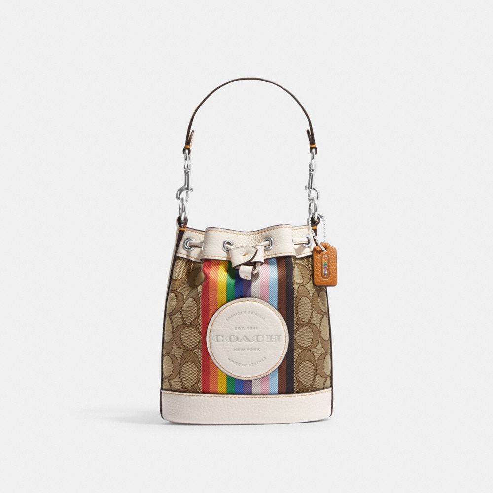 Coach Women's Mini Dempsey Bucket Bag in Signature Jacquard with Stripe Patch