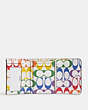 COACH®,SMALL TRIFOLD WALLET WITH RAINBOW SIGNATURE INTERIOR,Leather,Silver/Chalk Multi,Inside View,Top View