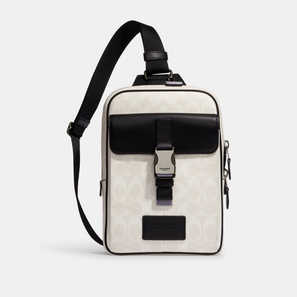 COACH®,TRACK PACK IN COLORBLOCK SIGNATURE CANVAS,Medium,Gunmetal/Chalk Multi,Front View