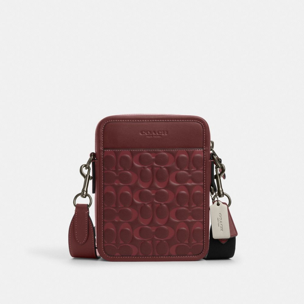 COACH®,SULLIVAN CROSSBODY IN SIGNATURE LEATHER,Small,Gunmetal/Wine Multi,Front View